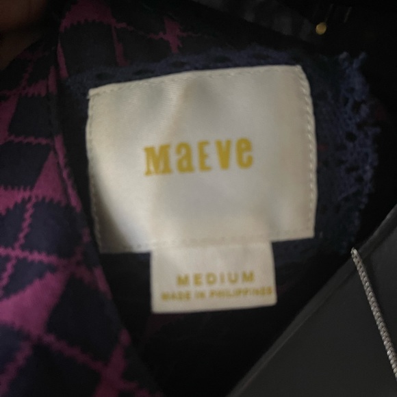 Raspberry and navy jumpsuit with side pockets teal  buttons.Maeve Anthropologie - Picture 2 of 4